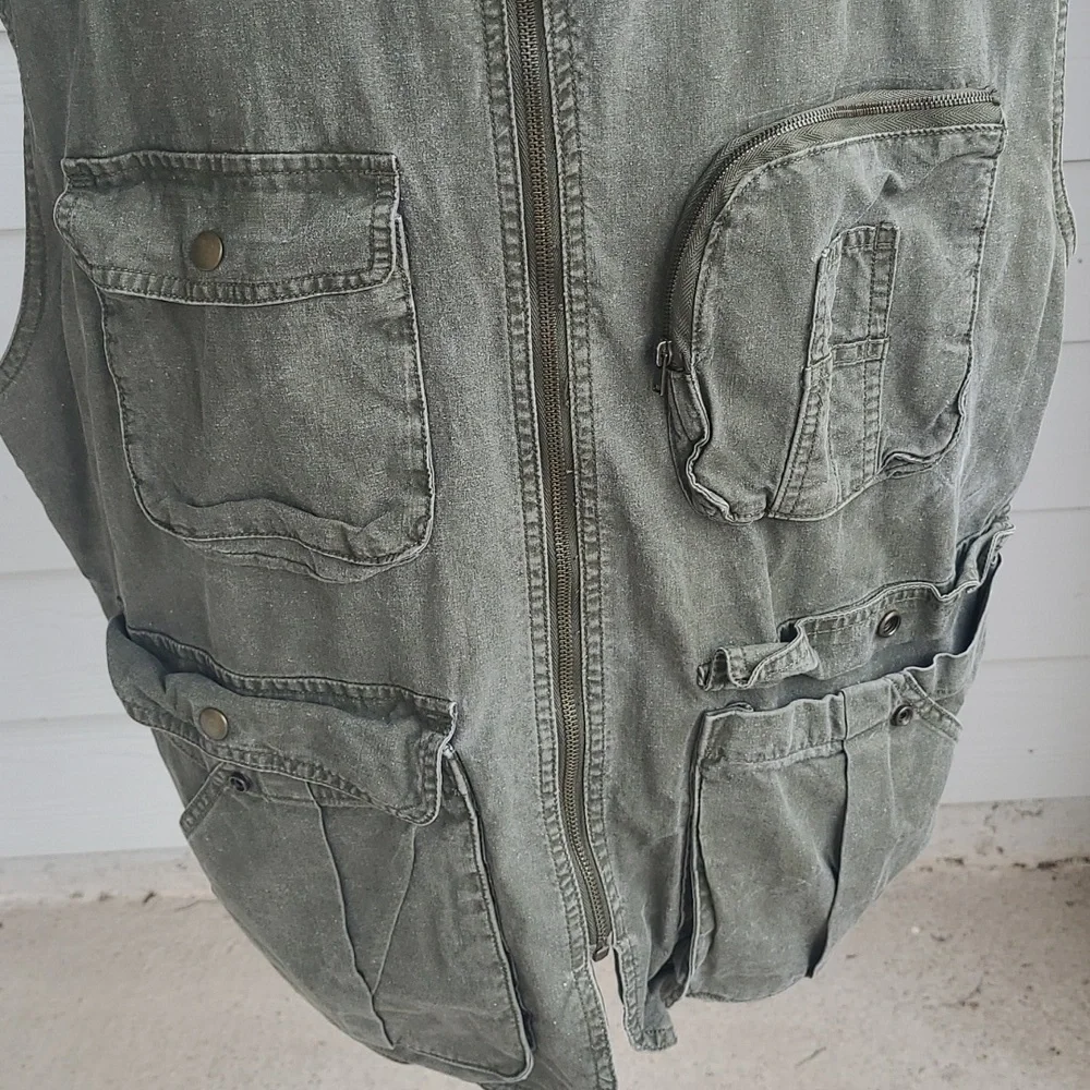 BANANA REPUBLIC Safari & Travel‎ Green Grey Cotton Mens XL Full Zip Up Vest VTG